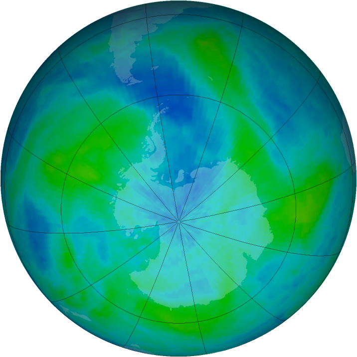 Antarctic ozone map for 11 March 2004
